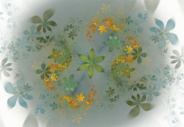 极简抽象的春天花背景。分形花抽象图案与花卉元素图片下载