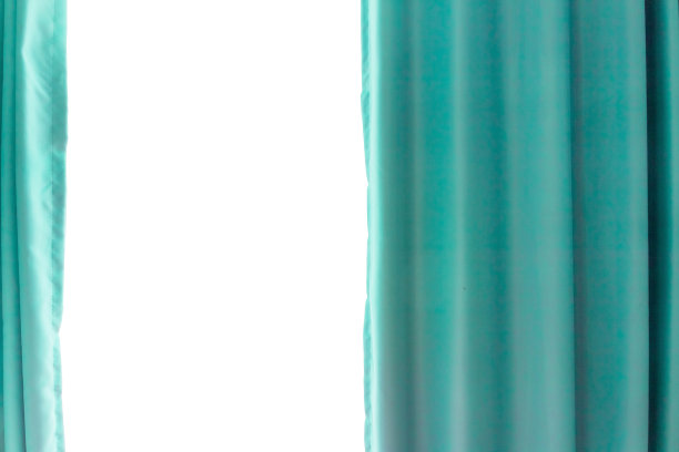 绿色的窗帘通常用于急诊室。医院。孤立的白色背景与剪辑路径。图片下载
