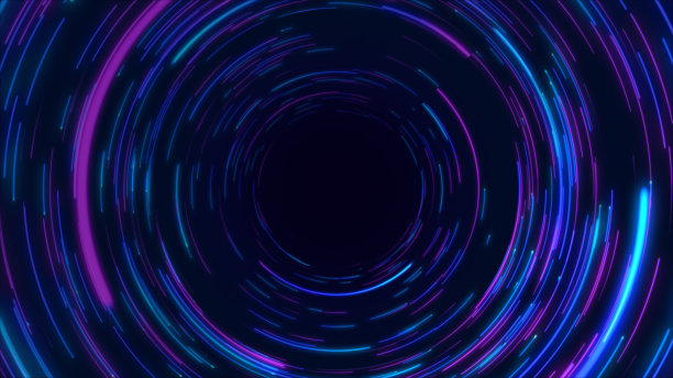 蓝色和紫色抽象圆形径向线背景。数据流。图片下载