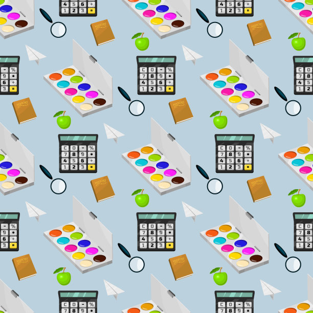 学校用品文具教育无用功模式背景设备学习办公配件矢量插图图片下载