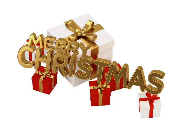 圣诞快乐金字圣诞礼物3d插画图片下载