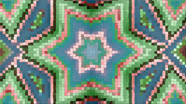 从马赛克中提取的抽象图片的3d渲染。构图明亮对称的图案图片下载