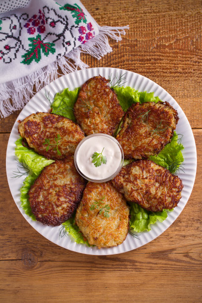 油炸土豆饼，土豆饼，土豆饼，土豆饼，在很多国家都很受欢迎。蔬菜煎饼图片下载