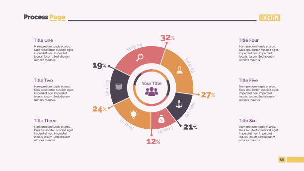 六个百分比的部门幻灯片模板图片下载