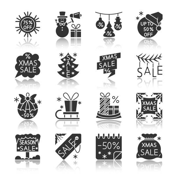 圣诞季销售黑色剪影图标集图片下载