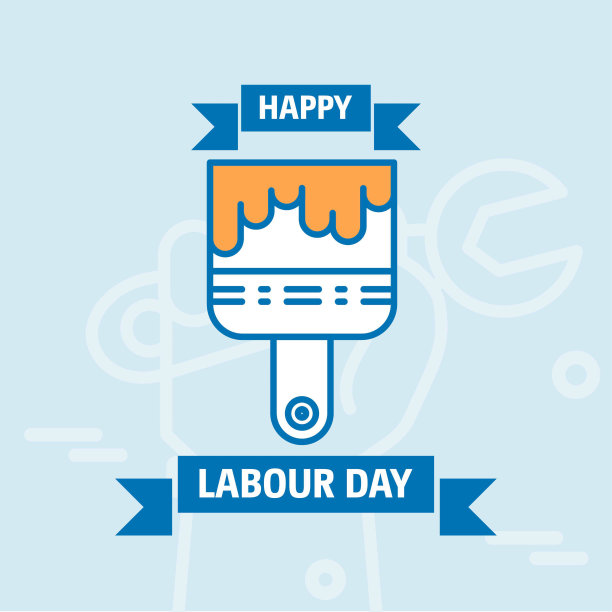 劳动节快乐设计与复古主题蓝色和橙色与油漆刷图标图片下载