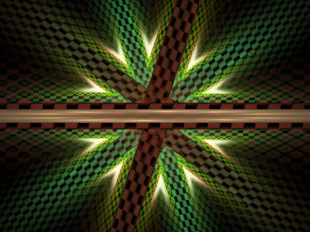 抽象的管或圆柱空间与随机矩形电池灯。分形渐开线螺旋-三维渲染插图图像。径向抽象闪烁的圆和粒子图片下载