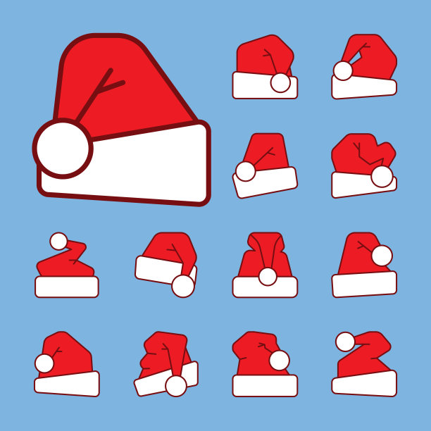 圣诞老人帽子轮廓与红色填充图标设置图片下载