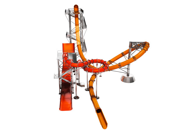 现代大型滑梯为水上公园和海滩娱乐在夏季透视前3d渲染在白色背景上没有阴影图片下载