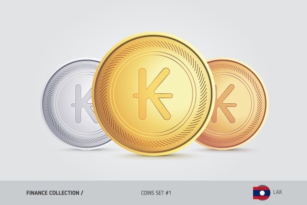 金、银、铜硬币。逼真的金属老挝基普硬币套。背景上孤立的对象。财务概念的网站，网页设计，移动应用程序，信息图表。图片下载