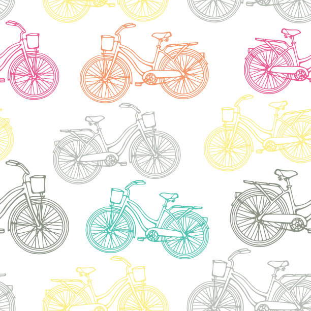 无缝模式与轮廓复古自行车图片下载