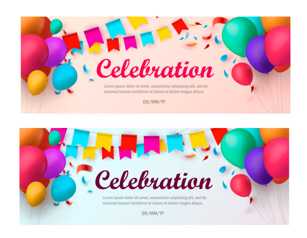 带有彩色气球的节日横幅。矢量图图片下载