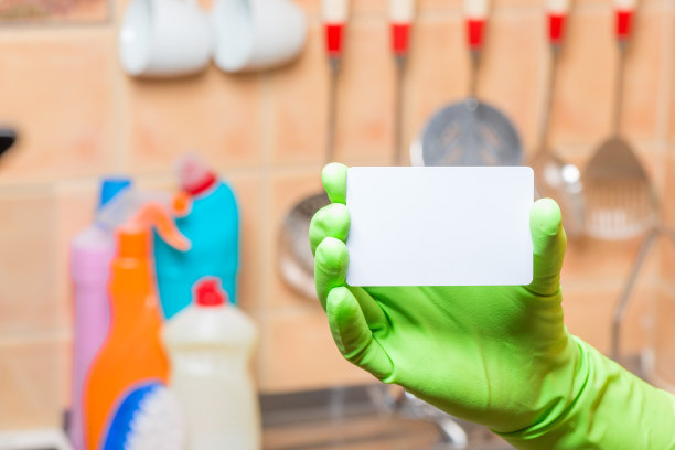 题字主题厨房清洁表单。厨房背景上的卡片图片下载