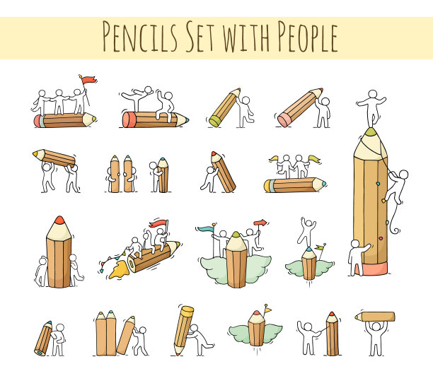 铅笔和工作的小人物。图片下载