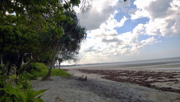 在闷热的下午多云的海滩视图图片下载
