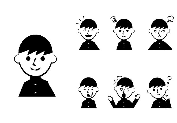 一系列不同的面部表情。男学生性格上身。矢量插图。图片下载