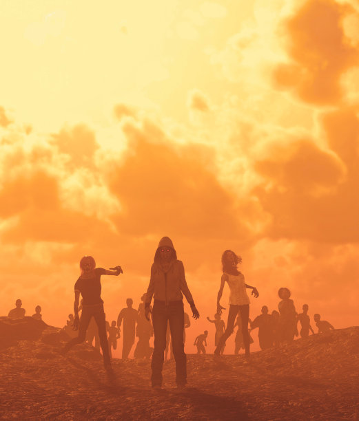 僵尸在荒地中成群结队图片下载