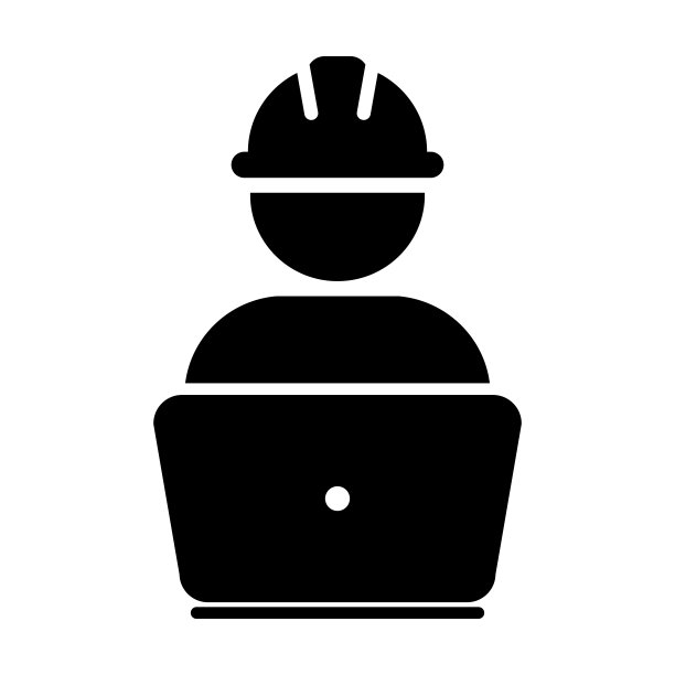 建造者图标矢量男性建筑工人个人资料头像与笔记本电脑和安全帽的象形文字图片下载