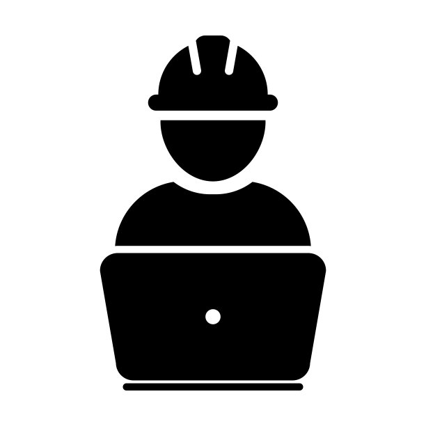 手工工人图标矢量男性建筑服务人员个人资料头像与笔记本电脑和安全帽的象形文字图片下载