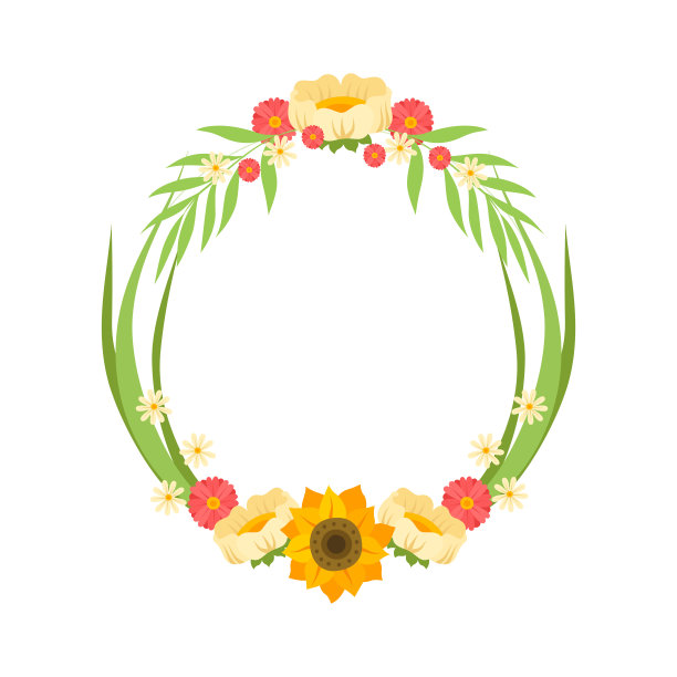 花花环与花，圆形框架与地方的文本，设计元素的贺卡，邀请，旗帜矢量插图图片下载