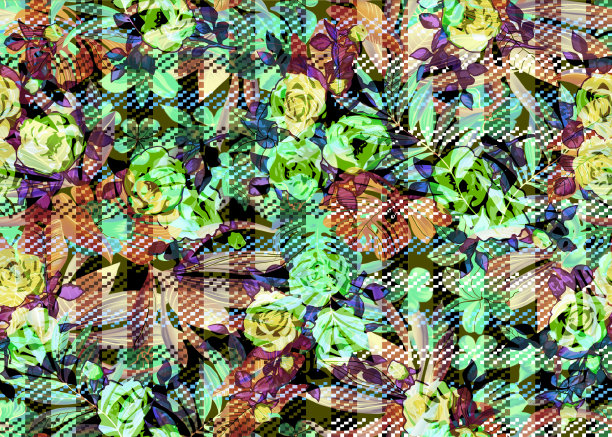 格子背景上的玫瑰花无缝图案图片下载