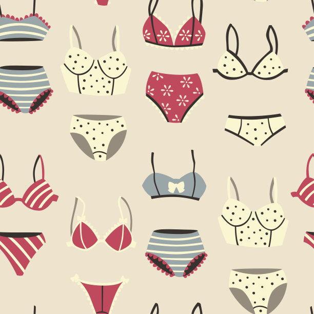 矢量手绘制的胸罩和内裤无缝模式。图片下载