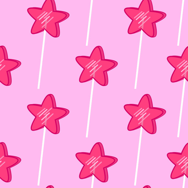 无缝图案与粉红色星形棒棒糖孤立在粉红色的背景。卡通复古风格的糖果矢量壁纸。图片下载