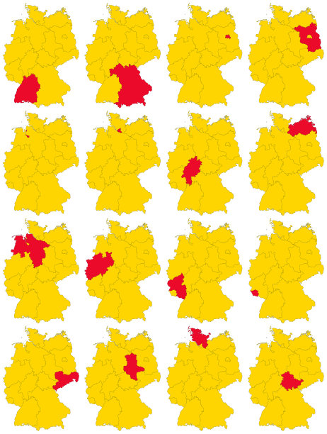 收集的矢量黄色详细地图德国与所有联邦州孤立在白色背景图片下载