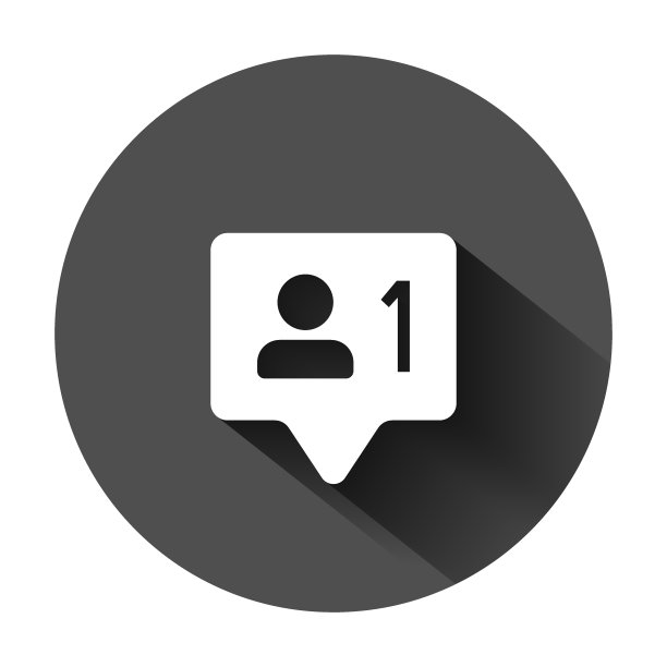 社交媒体通知标志图标在平面风格。喜欢，评论，跟随向量插图在黑色的圆形背景和长阴影。点击按钮的业务概念。图片下载