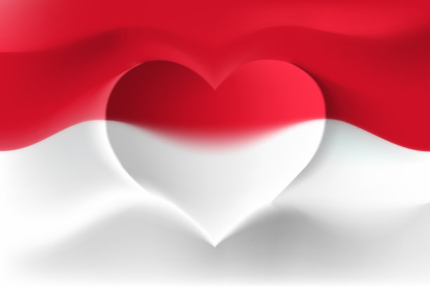 印尼与爱。心形波浪的印度尼西亚国旗。背景在印尼国旗的颜色。心形，矢量插图图片下载