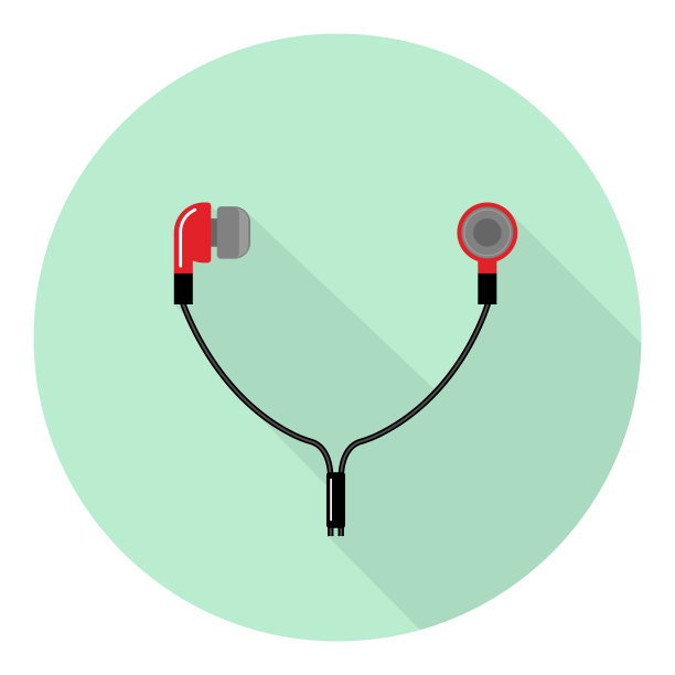 绿色背景上的智能手机上的红色耳机图标矢量图像图片下载