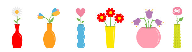 花瓶装花。可爱的彩色图标集合。陶瓷陶瓷玻璃装饰模板。白色背景。孤立。平面设计。图片下载