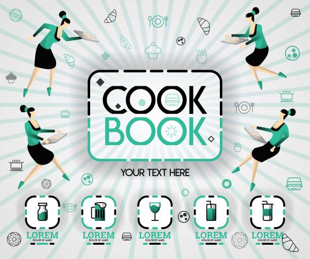 绿色矢量插图概念。食谱和食品封面书。健康烹饪食谱和美食封面可以为，杂志，封面，横幅，烹饪书，书，手机。平面卡通风格，矢量插画概念，可用于，落地图片下载