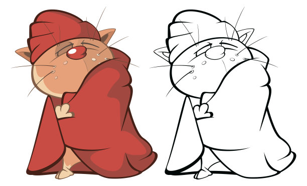 矢量插图的一个可爱的卡通人物猫为您设计和电脑游戏。填色书大纲套装图片下载