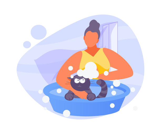 女孩洗猫矢量图片下载