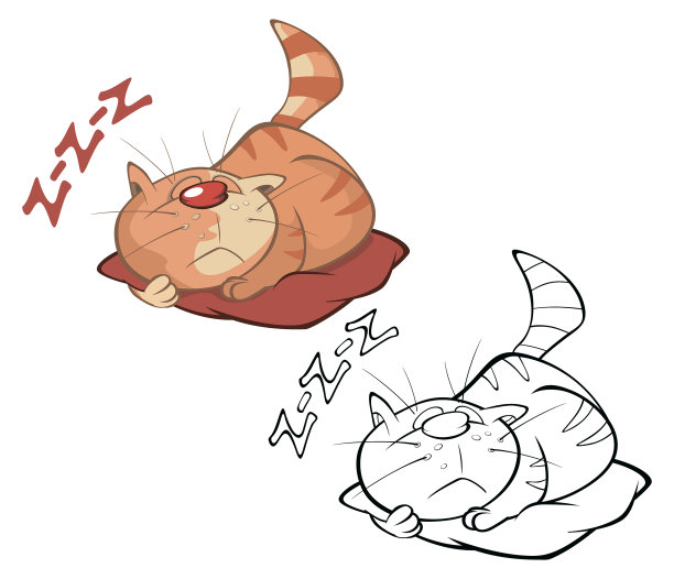 矢量插图的一个可爱的卡通人物猫为您设计和电脑游戏。填色书大纲套装图片下载