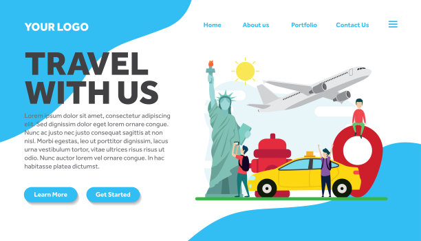 旅游纽约创意插图着陆页模板矢量图形，旅游纽约平面风格插图矢量，着陆页模板，为网站模板图片下载