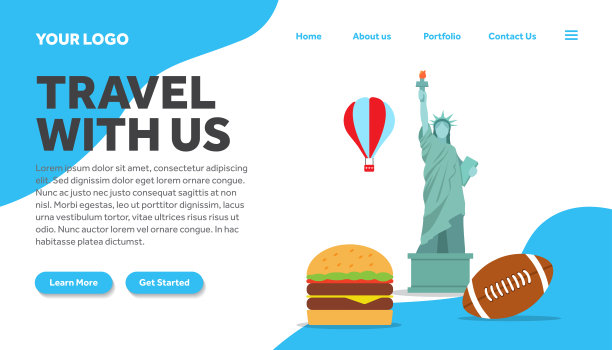 旅游纽约创意插图着陆页模板矢量图形，旅游纽约平面风格插图矢量，着陆页模板，为网站模板图片下载