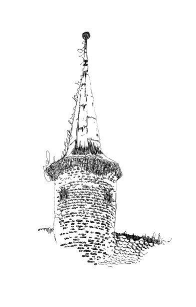 欧洲建筑的矢量草图，旧塔，手绘插图在黑白颜色图片下载