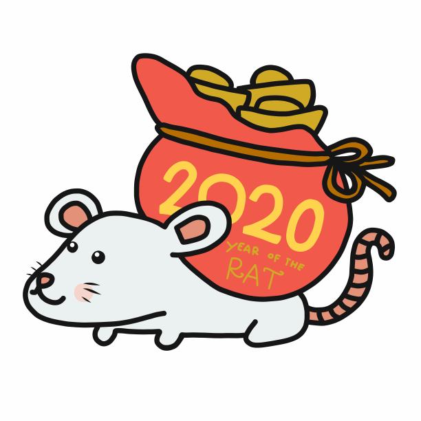 2020年鼠年金袋子卡通矢量插图图片下载