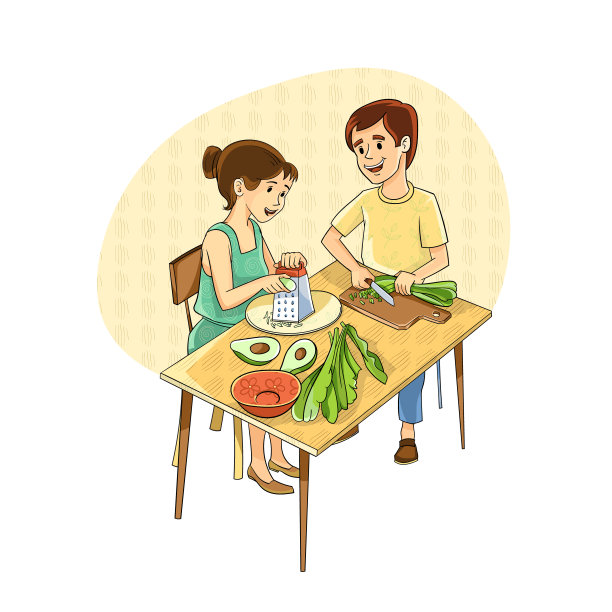 餐桌上的夫妇用鳄梨做沙拉图片下载