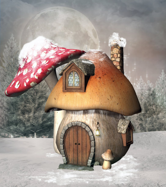 蘑菇屋在冬天的景色图片下载