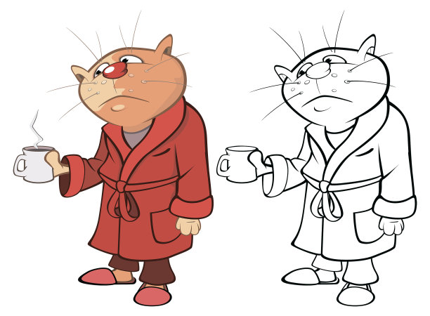 矢量插图的一个可爱的卡通人物猫为您设计和电脑游戏。填色书大纲套装图片下载