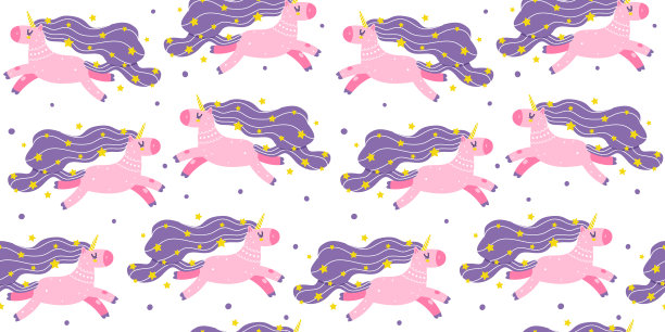 无缝模式与可爱的卡通独角兽为您的神奇设计图片下载