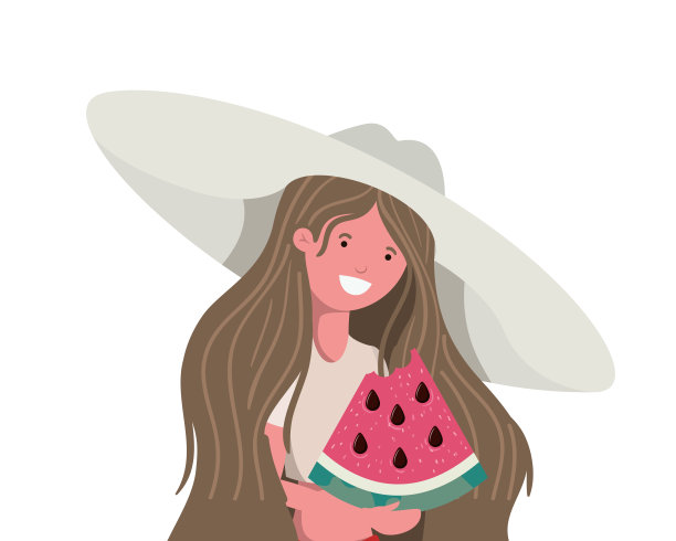 一个穿着泳衣，手里拿着西瓜的女人图片下载