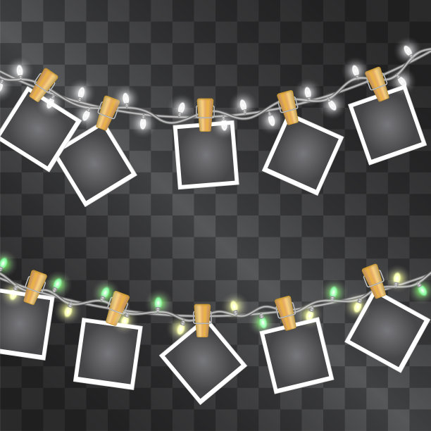 照片复古风格的纸框矢量收集挂在电子花环隔离在透明的背景。家庭、朋友主题的怀旧模板。两排剪下来的老式图片图片下载