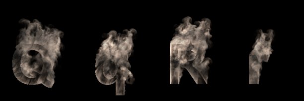 大写(大写)和小写字母Q和R构成的浓烟或雾孤立在黑色，艺术可怕的字体-符号的3D插图图片下载