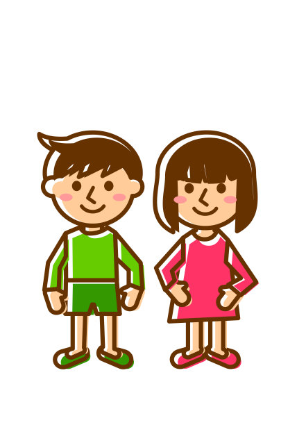 微笑的面部表情。男孩和女孩的全身。矢量插图。图片下载