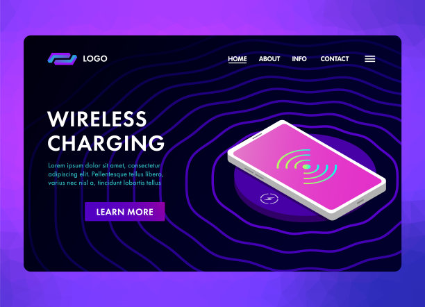 无线充电智能手机电池充电器网站等距模板概念页。图片下载