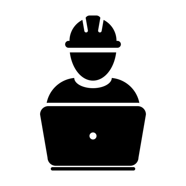 建筑工人图标矢量男性服务人员配置文件头像与笔记本电脑和安全帽的象形文字图片下载